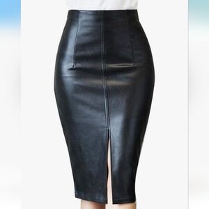 Black Faux Leather Pencil Skirt (Small)
